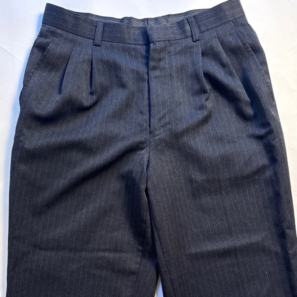 Pierre Cardin Mens Pleated Pinstripe‎ Trousers Black Charcoal Cuffed Size 14 27W